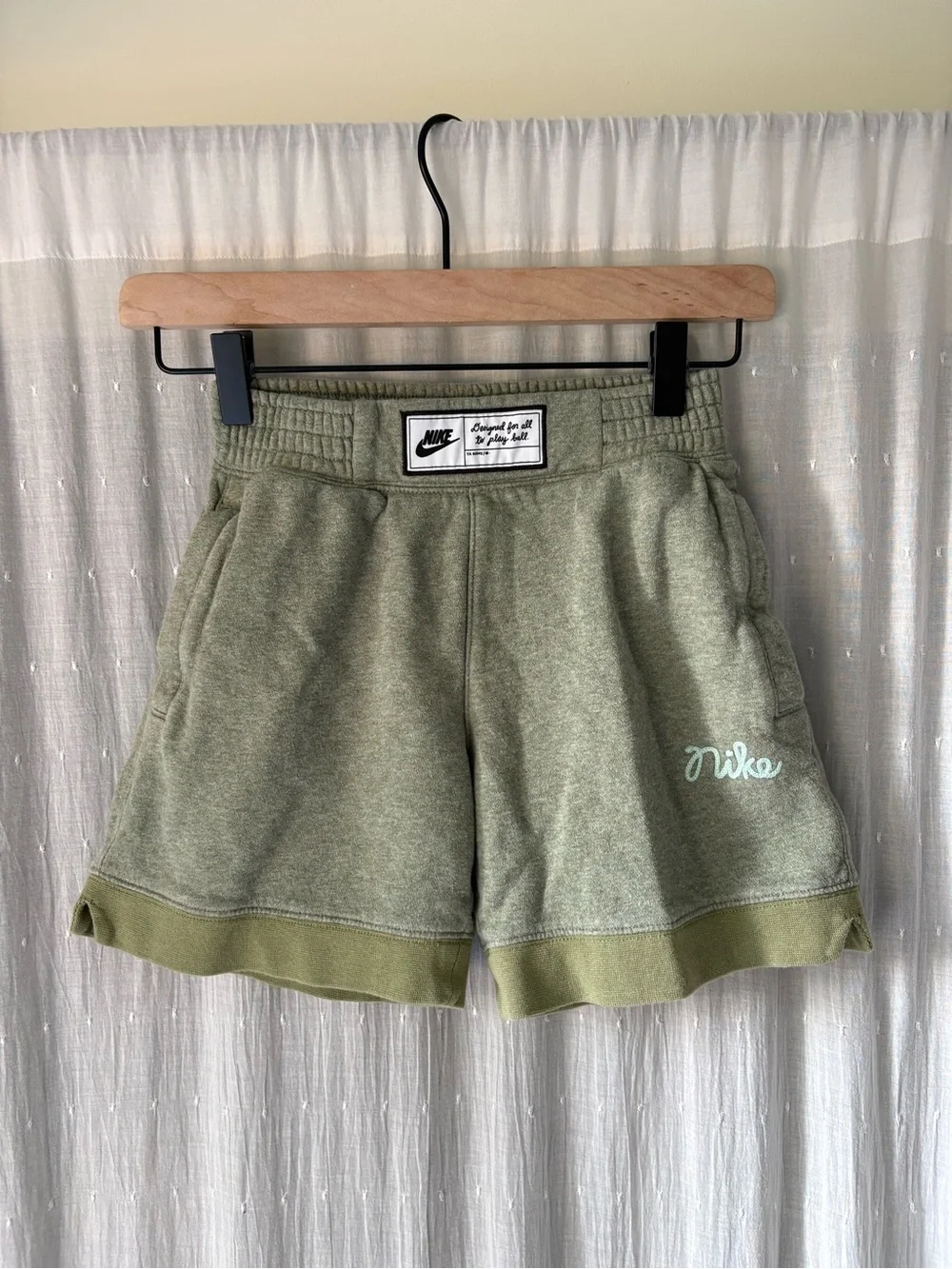 Nike Kids Olive Green Fleece Shorts with Logo